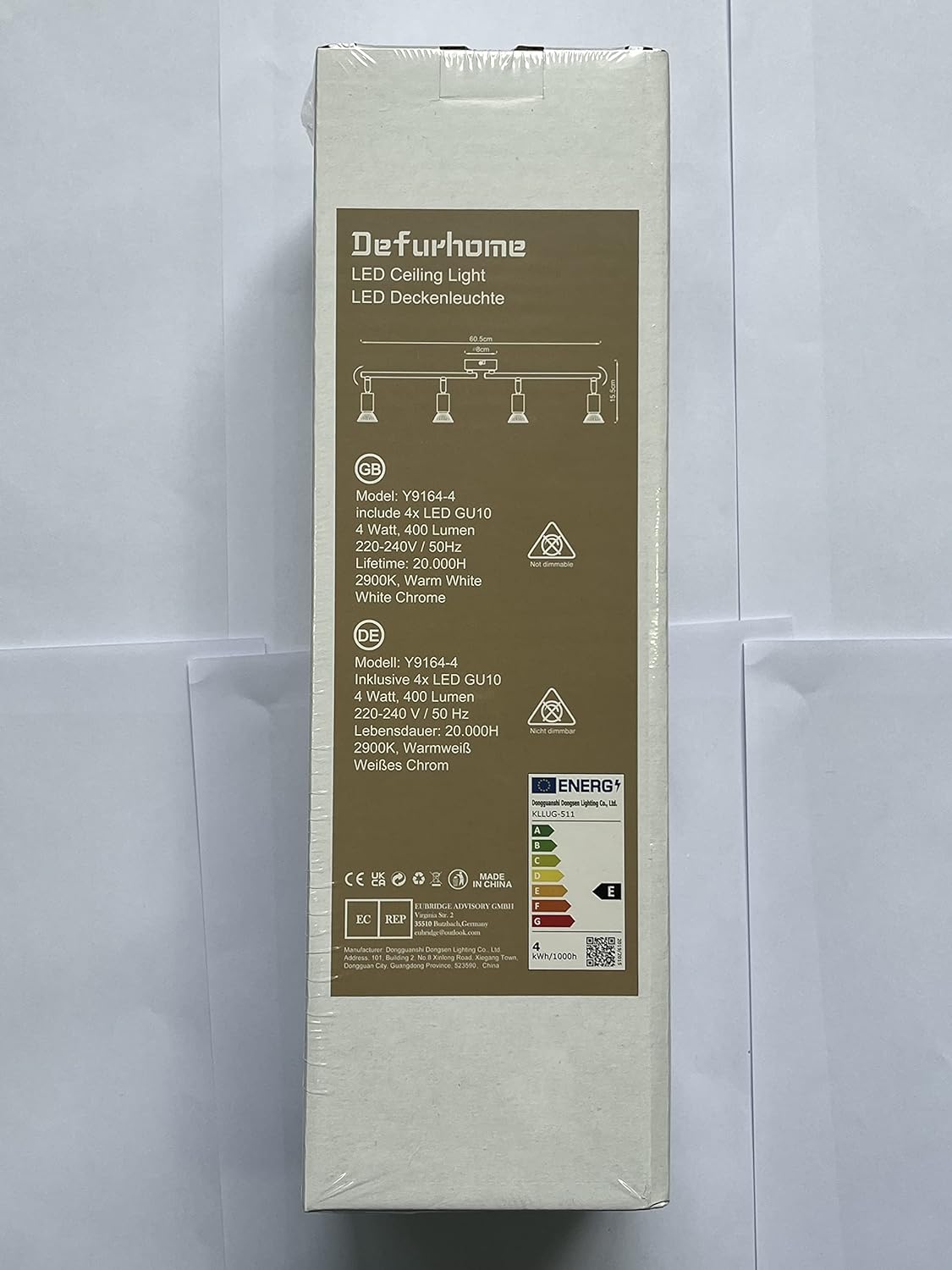 Defurhome LED Ceiling Light Rotatable, 4 Way Adjustable Modern Ceiling Spotlights(White Chrome) for Kitchen, Living Room, Bedroom,Including 4 x 4W GU10 Led Bulbs(400LM, Warm White) [Energy Class E]