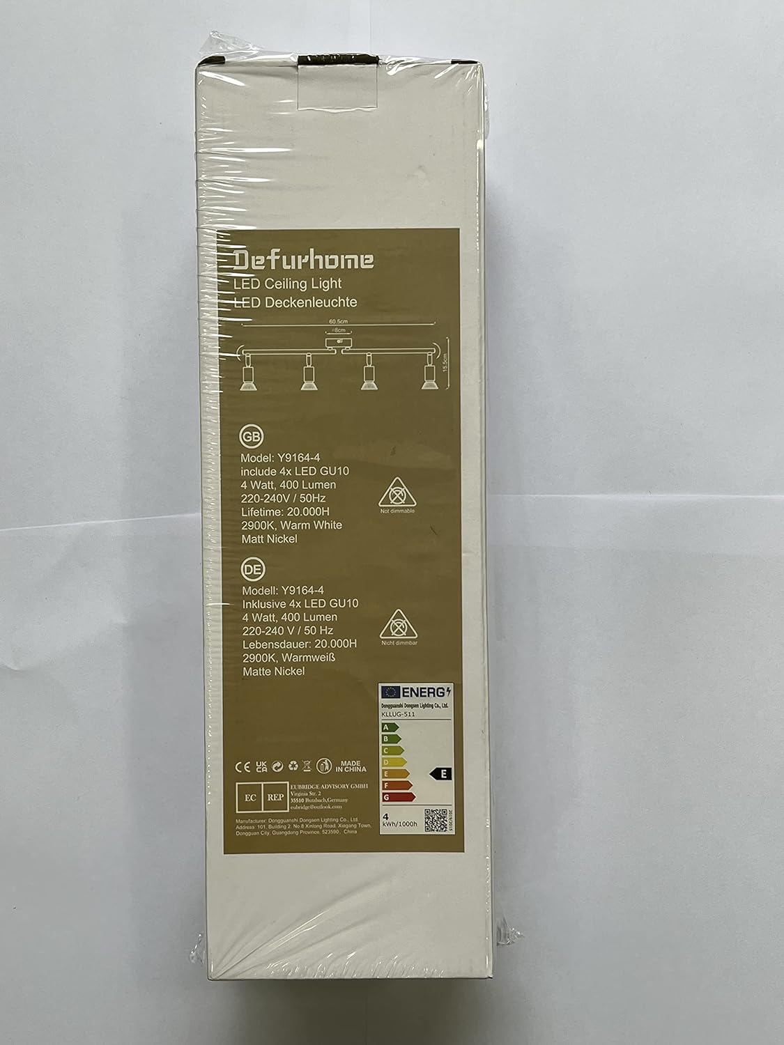 Defurhome LED Ceiling Light Rotatable, 4 Way Adjustable Modern Ceiling Spotlights(Matte Nickel) for Kitchen, Living Room, Bedroom,Including 4 x 4 W GU10 Led Bulbs(400LM, Warm White) [Energy Class E]