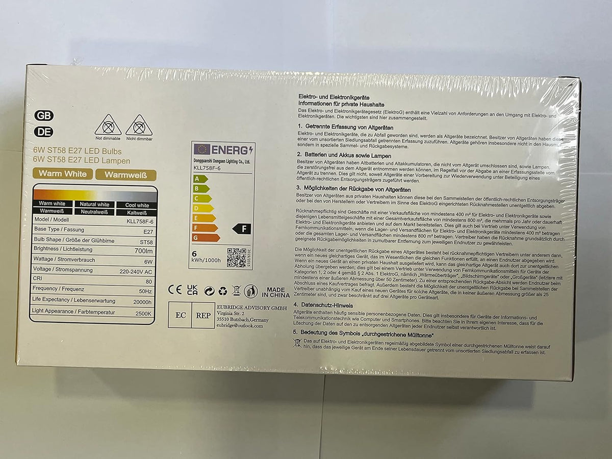 Defurhome Edison LED Vintage Glühbirne, E27 ST58 Warmweiß(2500K), 700 Lumen, 6W (ersetzt 60W) Ideal für Nostalgie und Retro Beleuchtung im Haus Café Bar- 5 Stück [Energieklasse F]