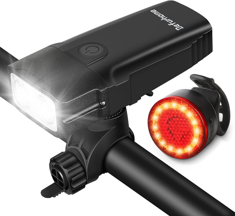 Defurhome 5000mAh Bike Lights Set, Super Bright Powerful LED USB Type C Rechargeable Front Headlight and Back Taillight,4 Modes, Waterproof for Road Mountain Night Riding