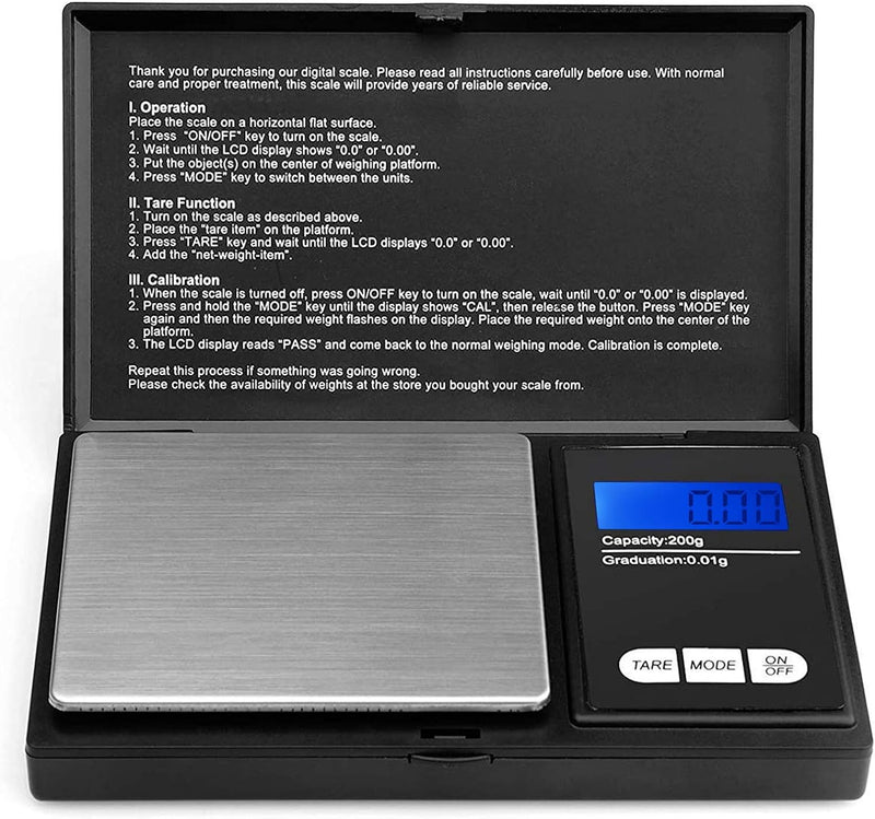 Defurhome 200x0.01g Portable Digital Scales, Digital Weighing Scales with Back-lit LCD Display, Pocket Scales for Gold, Jewellery, Food, Coffee, Herbs, Powder (Batteries Included)