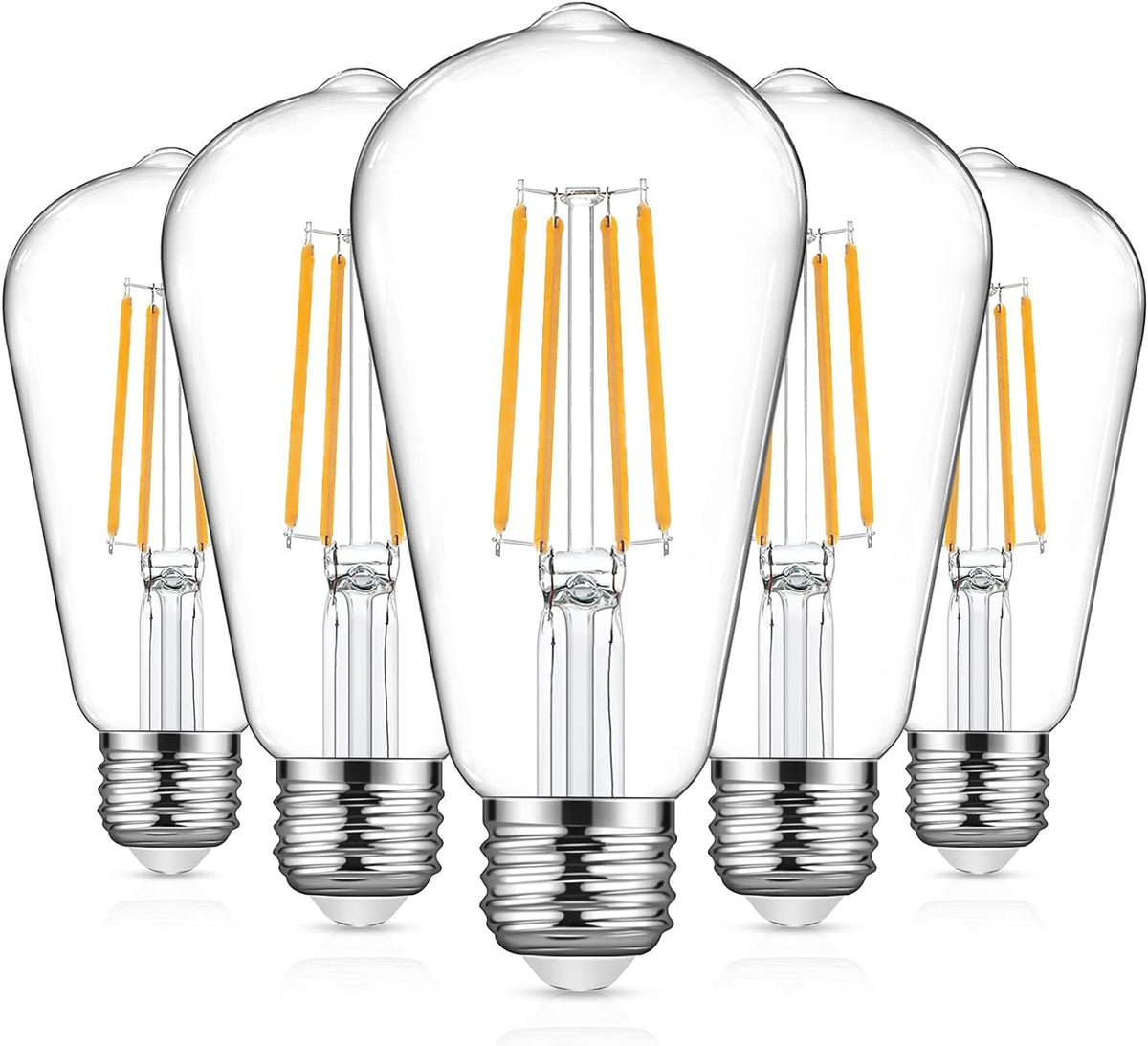Defurhome Vintage ST58 E27 LED Edison Light Bulbs, 6W(Equivalent to 60W),800LM, Warm White 2700K, Not Dimmable, Filament Clear LED Bulb, Pack of 5 [Energy Class A+]