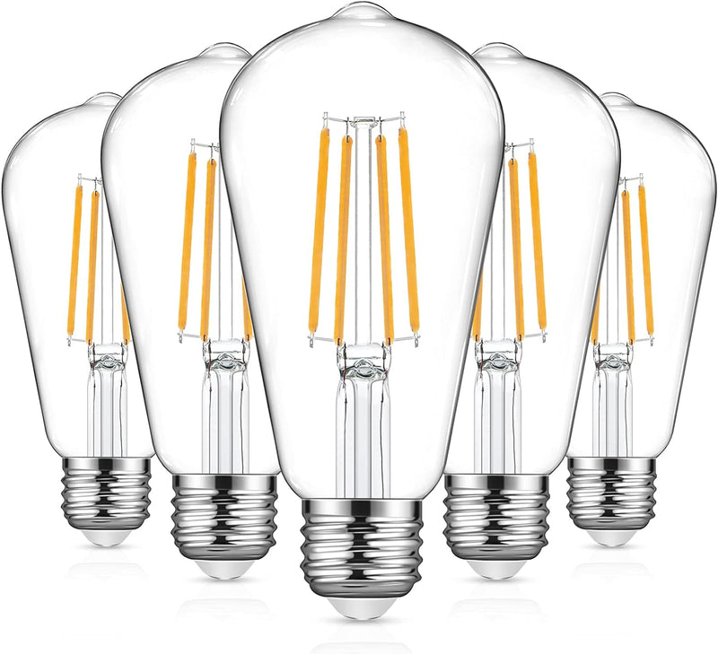 Defurhome Vintage ST58 E27 LED Edison Light Bulbs, 6W(Equivalent to 60W),800LM, Warm White 2700K, Not Dimmable, Filament Clear LED Bulb, Pack of 5 [Energy Class A+]