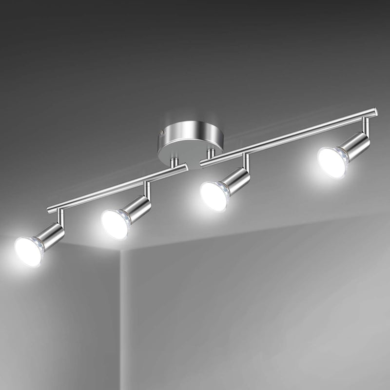 Defurhome LED Ceiling Light Rotatable, 4 Way Adjustable Modern Ceiling Spotlights(White Chrome) for Kitchen, Living Room, Bedroom, Including 4 x 4 W GU10 Led Bulbs(450LM, Cool White) [Energy Class E]