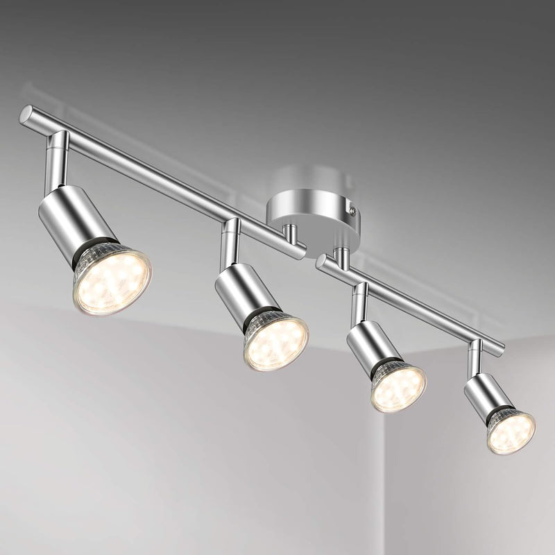 Defurhome LED Deckenleuchte Drehbar, 4 Flammig LED Strahler Deckenlampe Spot,Modern Deckenstrahler (Weißes Chrom) für Küche, Wohnzimmer, Schlafzimmer, inkl. 4 x 4 W GU10 LED Lampen (400LM, warmweiß) [Energieklasse E]