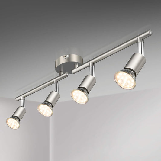 Defurhome LED Ceiling Light Rotatable, 4 Way Adjustable Modern Ceiling Spotlights(Matte Nickel) for Kitchen, Living Room, Bedroom,Including 4 x 4 W GU10 Led Bulbs(400LM, Warm White) [Energy Class E]