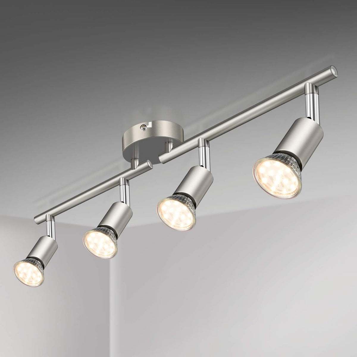 Defurhome LED Ceiling Light Rotatable, 4 Way Adjustable Modern Ceiling Spotlights(Matte Nickel) for Kitchen, Living Room, Bedroom,Including 4 x 4 W GU10 Led Bulbs(400LM, Warm White) [Energy Class E]