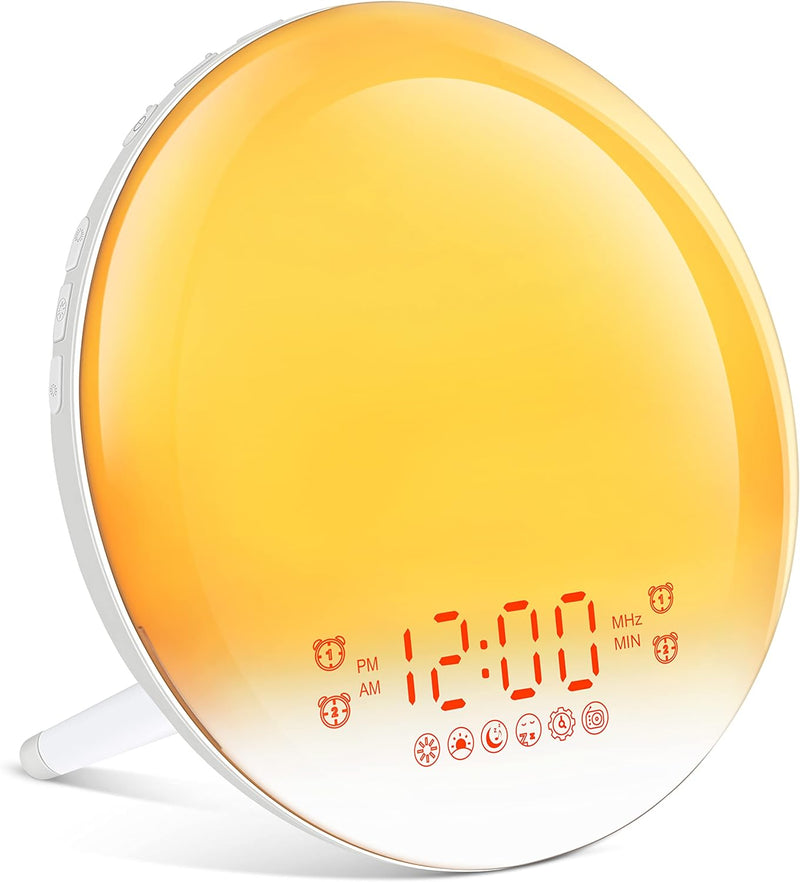 Defurhome Wake Up Licht Lichtwecker - Radiowecker Sonnenaufgang Sonnenuntergang mit Dual Wecker, 7 Farben Licht,7 natürlichen Sounds & FM Radio & Snooze Funktion für Erwachsene & Kinder [Energieklasse G]