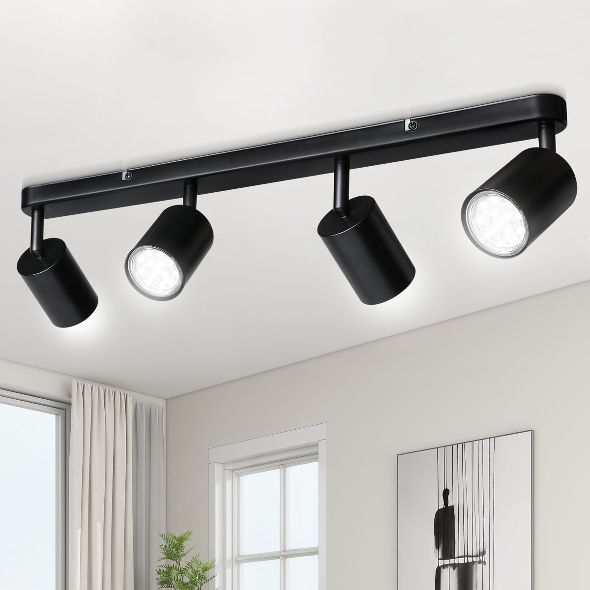 Defurhome 4 Way Spotlight Ceiling Lights, Modern Kitchen Ceiling Lamps Fittings Black, Industrial Ceiling Spots Wall Lights, Adjustable GU10 Spotlights for Bedroom Living Room,Bulbs Not Included