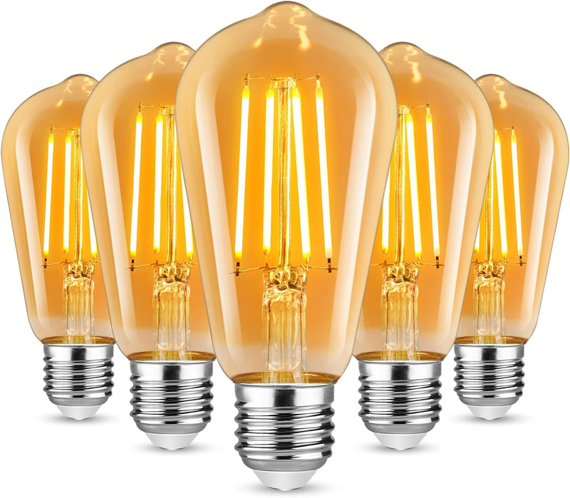 Defurhome Edison LED Vintage Glühbirne, E27 ST58 Warmweiß(2500K), 700 Lumen, 6W (ersetzt 60W) Ideal für Nostalgie und Retro Beleuchtung im Haus Café Bar- 5 Stück [Energieklasse F]