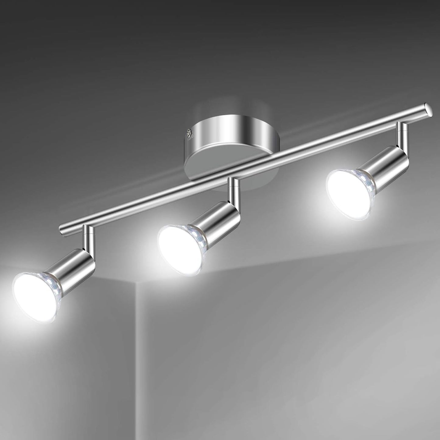 Defurhome LED Ceiling Light Rotatable, 3 Way Adjustable Modern Ceiling Spotlights(White Chrome) for Kitchen, Living Room, Bedroom, Including 3 x 4 W GU10 Led Bulbs(450LM, Cool White) [Energy Class E]