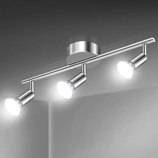 Defurhome LED Ceiling Light Rotatable, 3 Way Adjustable Modern Ceiling Spotlights(White Chrome) for Kitchen, Living Room, Bedroom, Including 3 x 4 W GU10 Led Bulbs(450LM, Cool White) [Energy Class E]