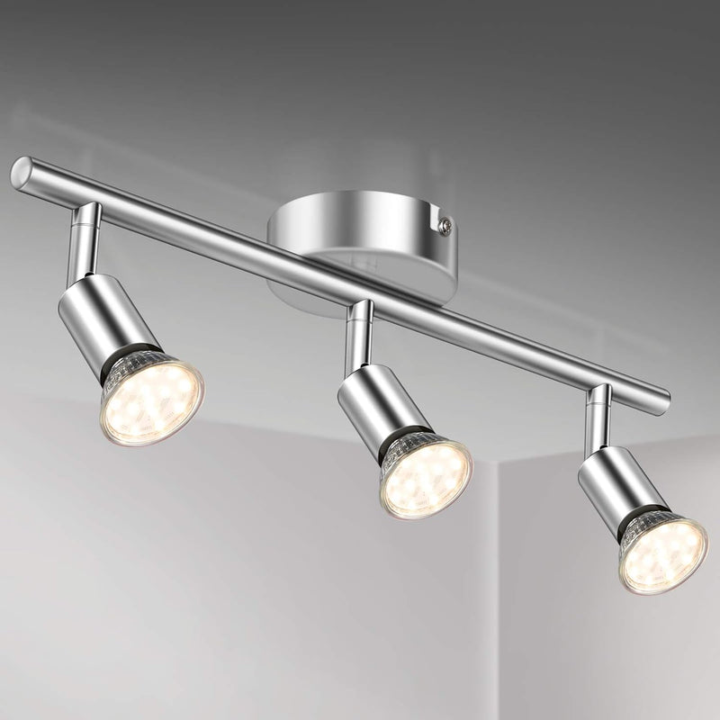 Defurhome LED Deckenleuchte Drehbar, 3 Flammig LED Strahler Deckenlampe Spot,Modern Deckenstrahler (Weißes Chrom) für Küche, Wohnzimmer, Schlafzimmer, inkl. 3 x 4 W GU10 LED Lampen (400LM, warmweiß) [Energieklasse E]