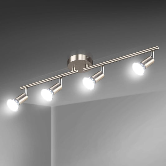 Defurhome LED Ceiling Light Rotatable, 4 Way Adjustable Modern Ceiling Spotlights(Matte Nickel) for Kitchen, Living Room, Bedroom, Including 4 x 4W GU10 Led Bulbs(450LM, Cool White) [Energy Class E]