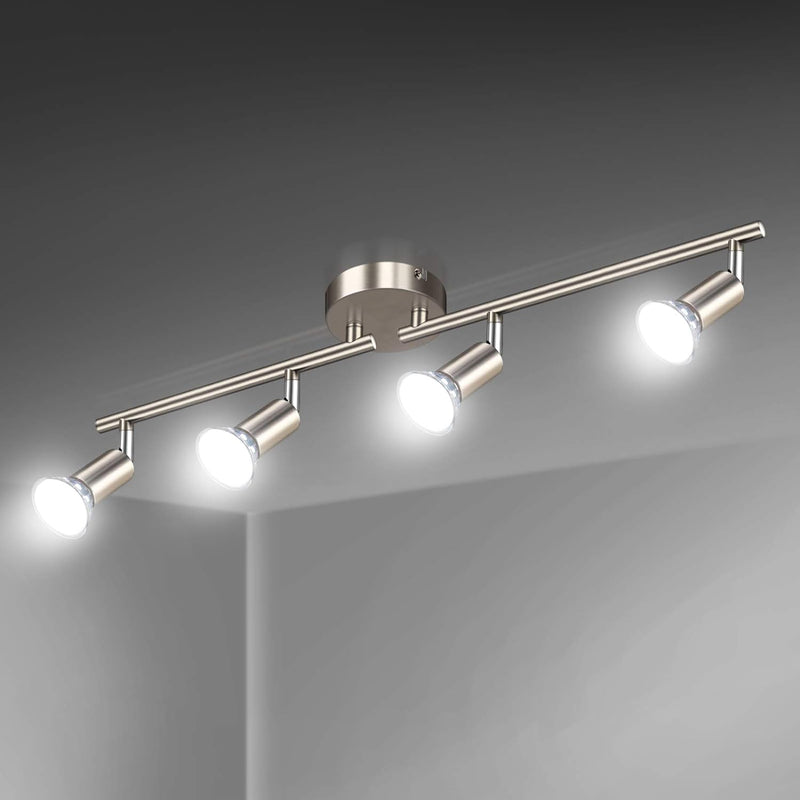 Defurhome LED Ceiling Light Rotatable, 4 Way Adjustable Modern Ceiling Spotlights(Matte Nickel) for Kitchen, Living Room, Bedroom, Including 4 x 4W GU10 Led Bulbs(450LM, Cool White) [Energy Class E]