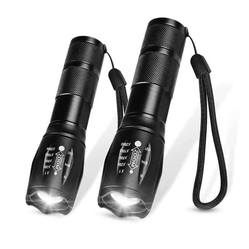Defurhome LED Torch Battery Powered，Powerful Flashlight Long Distance, Zoomable, 5 Modes,Waterproof,2000LM for Power Cut, Camping, Dog Walking