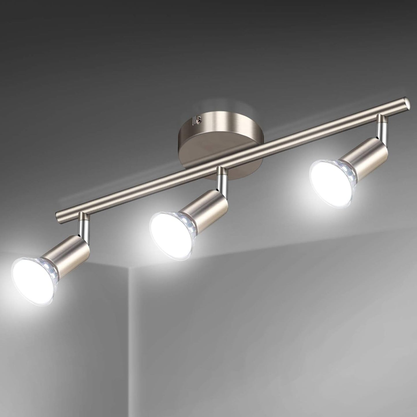 Defurhome LED Ceiling Light Rotatable, 3 Way Adjustable Modern Ceiling Spotlights(Matte Nickel) for Kitchen, Living Room, Bedroom, Including 3 x 4 W GU10 Led Bulbs(450LM, Cool White) [Energy Class E]