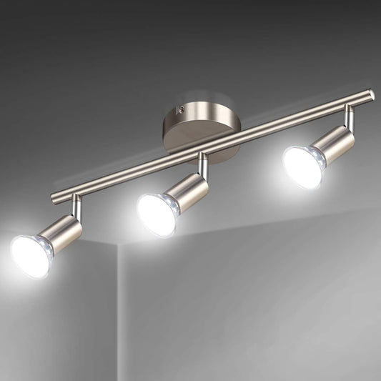 Defurhome LED Ceiling Light Rotatable, 3 Way Adjustable Modern Ceiling Spotlights(Matte Nickel) for Kitchen, Living Room, Bedroom, Including 3 x 4 W GU10 Led Bulbs(450LM, Cool White) [Energy Class E]
