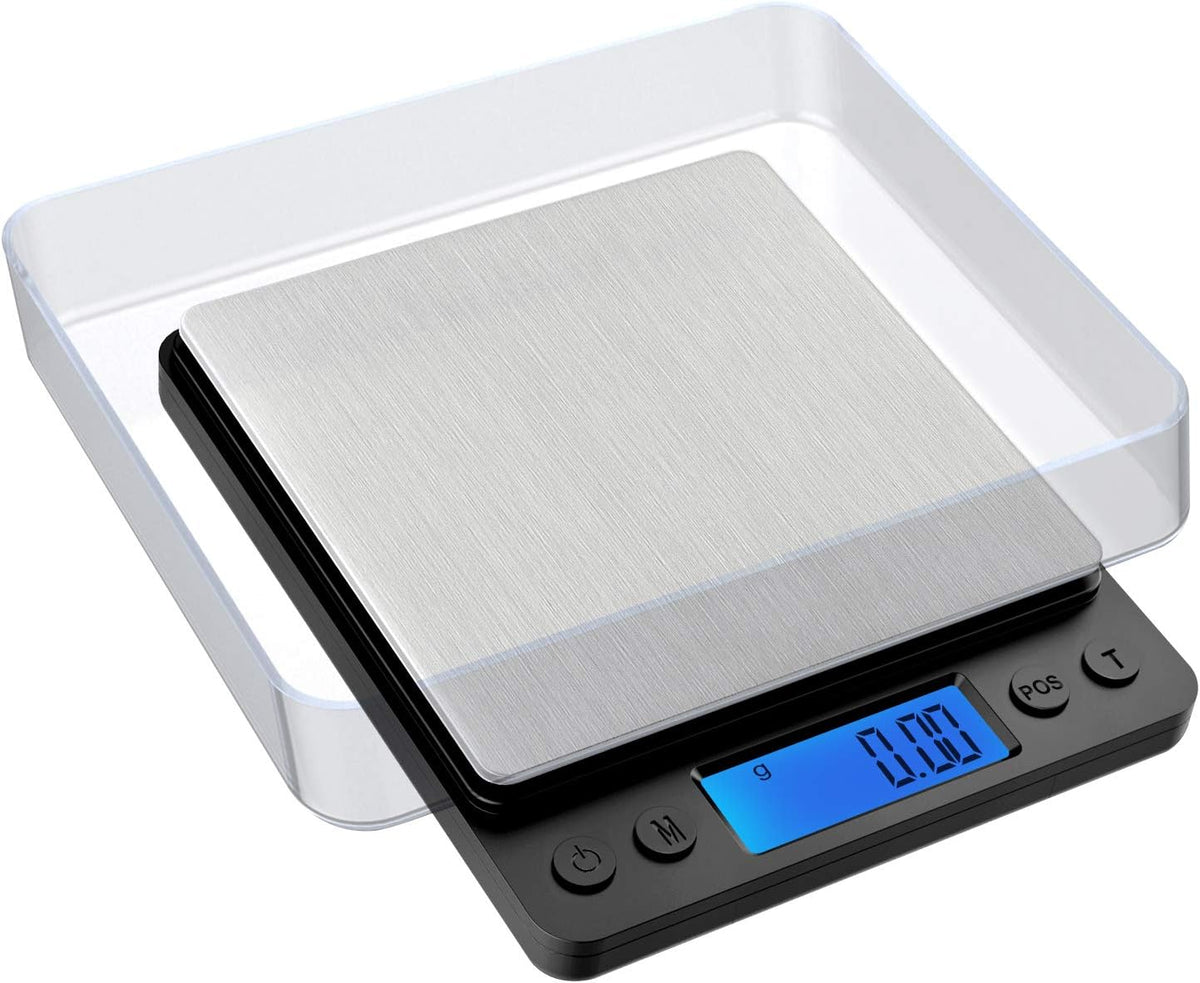 Defurhome Digital Pocket Scales, 500g / 0.01g Stainless Steel Jewelry Scales,Coin Scales,Kitchen Food Scales with Back-Lit LCD Display, PCS and Tare Function, (Batteries Included)