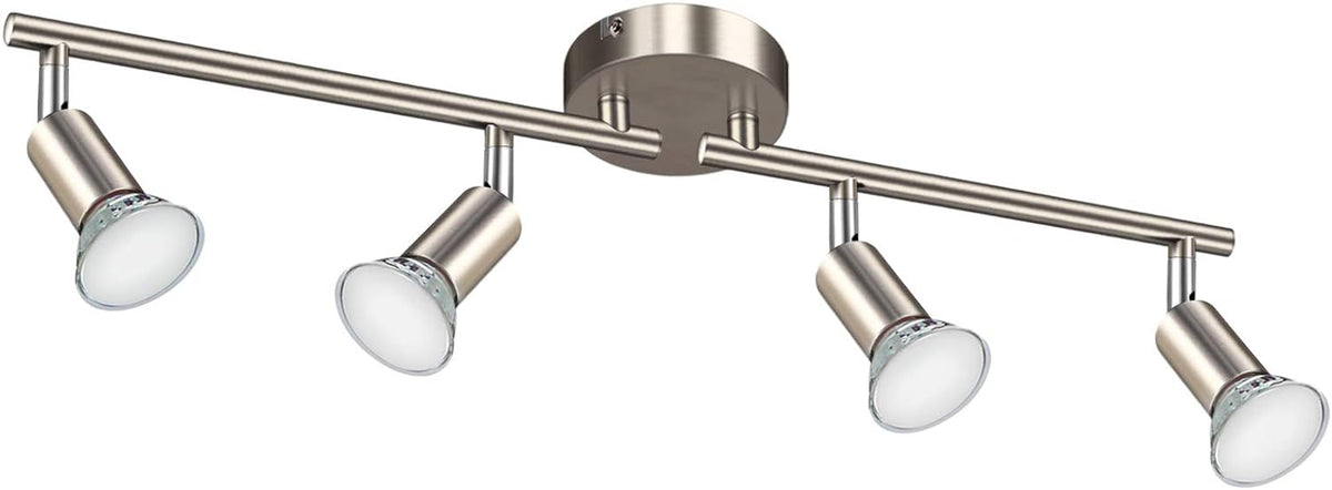 Defurhome LED Ceiling Light Rotatable, 4 Way Adjustable Modern Ceiling Spotlights(Matte Nickel) for Kitchen, Living Room, Bedroom, Including 4 x 4W GU10 Led Bulbs(450LM, Cool White) [Energy Class E]