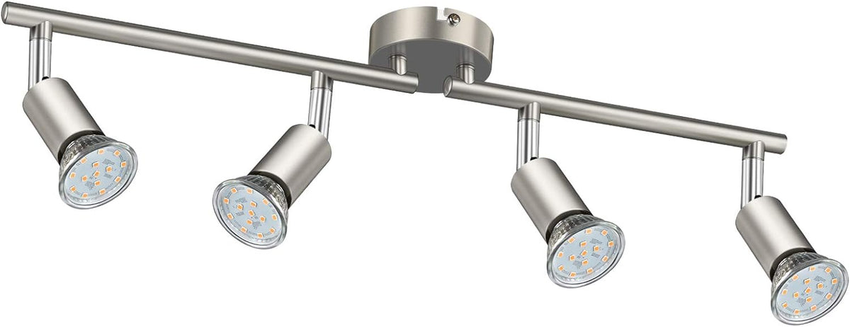 Defurhome LED Deckenleuchte Drehbar, 4 Flammig LED Strahler Deckenlampe Spot,Modern Deckenstrahler (Mattes Nickel) für Küche, Wohnzimmer, Schlafzimmer, inkl. 4 x 4W GU10 LED Lampen (400LM, warmweiß) [Energieklasse E]