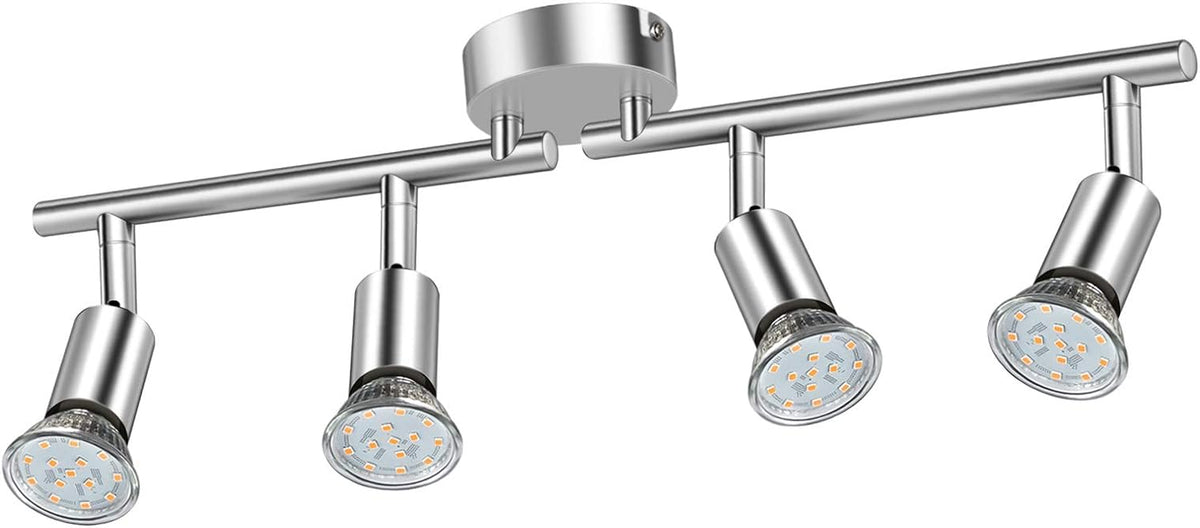 Defurhome LED Deckenleuchte Drehbar, 4 Flammig LED Strahler Deckenlampe Spot,Modern Deckenstrahler (Weißes Chrom) für Küche, Wohnzimmer, Schlafzimmer, inkl. 4 x 4 W GU10 LED Lampen (400LM, warmweiß) [Energieklasse E]