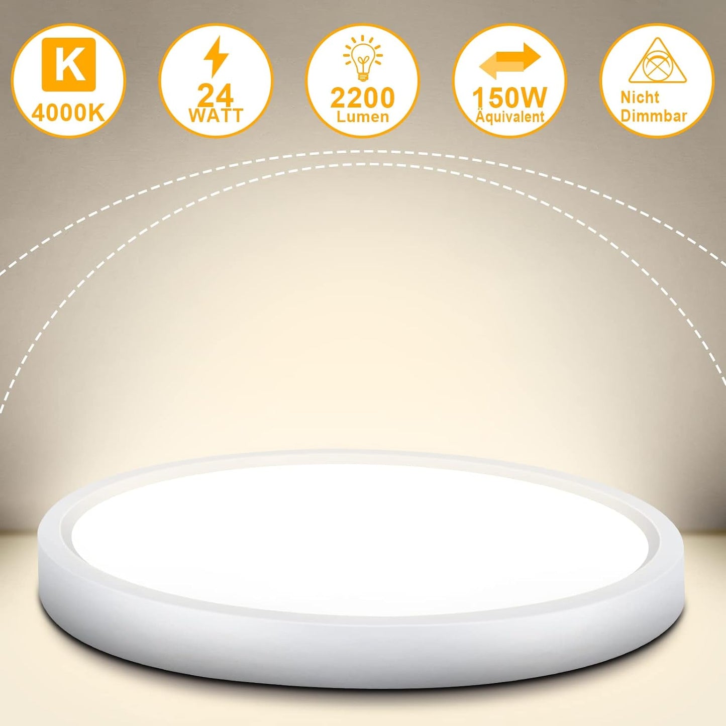 Defurhome Rund Deckenleuchte Flach,24W(Ersetzt 150W Glühbirne),2200LM,IP54 Wasserfest Badlampe,2,5cm Ultra Dünn,4000K Neutralweiß,Ideal für Schlafzimmer,Wohnzimmer,Küche,Esszimmer,Ø30cm(Weiß) [Energieklasse F]