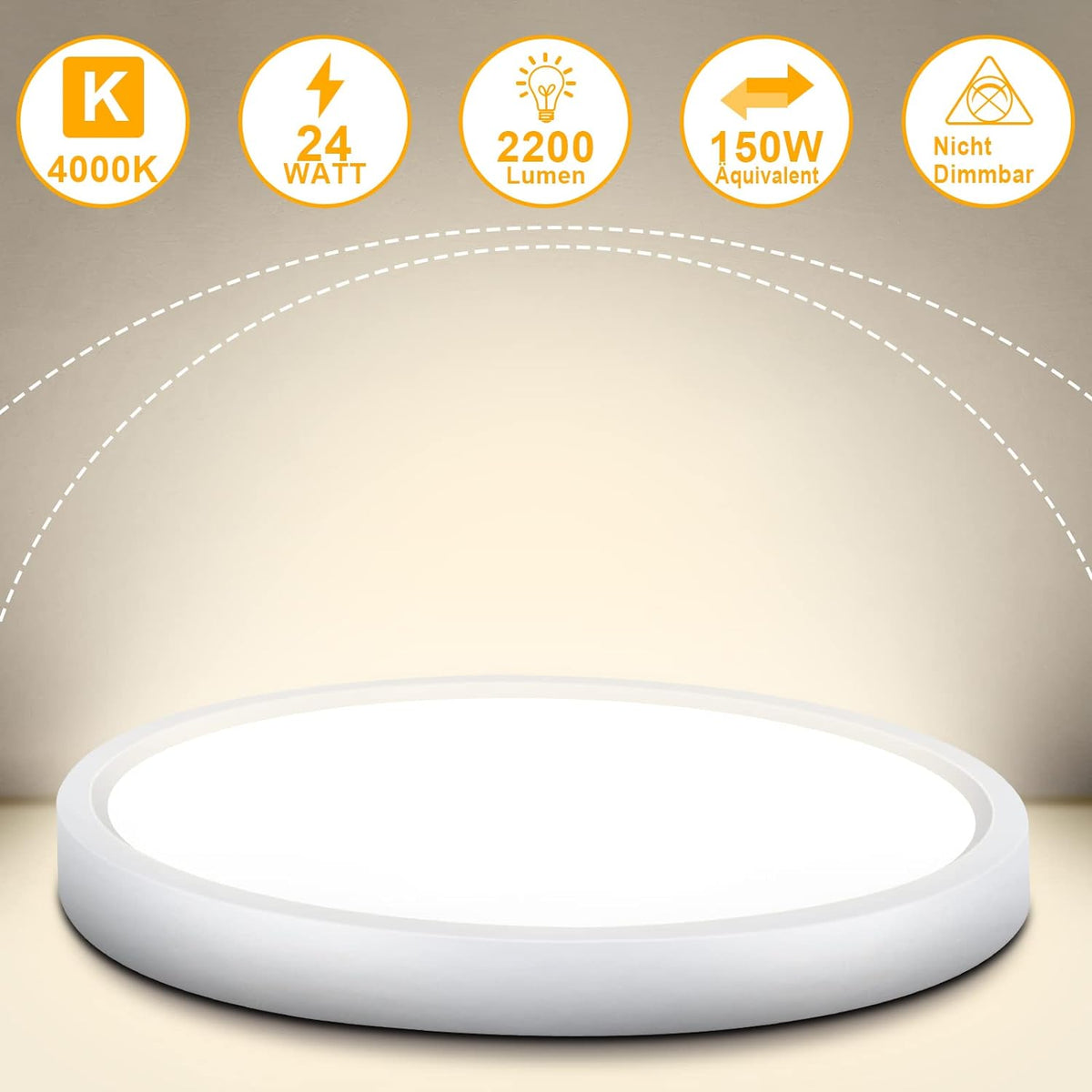 Defurhome Rund Deckenleuchte Flach,24W(Ersetzt 150W Glühbirne),2200LM,IP54 Wasserfest Badlampe,2,5cm Ultra Dünn,4000K Neutralweiß,Ideal für Schlafzimmer,Wohnzimmer,Küche,Esszimmer,Ø30cm(Weiß) [Energieklasse F]