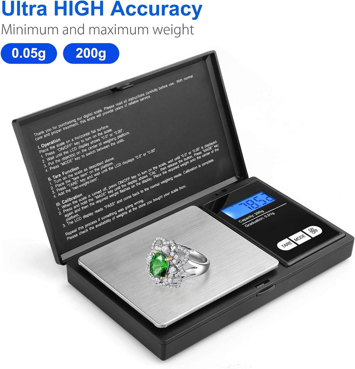 Defurhome 200x0.01g Portable Digital Scales, Digital Weighing Scales with Back-lit LCD Display, Pocket Scales for Gold, Jewellery, Food, Coffee, Herbs, Powder (Batteries Included)