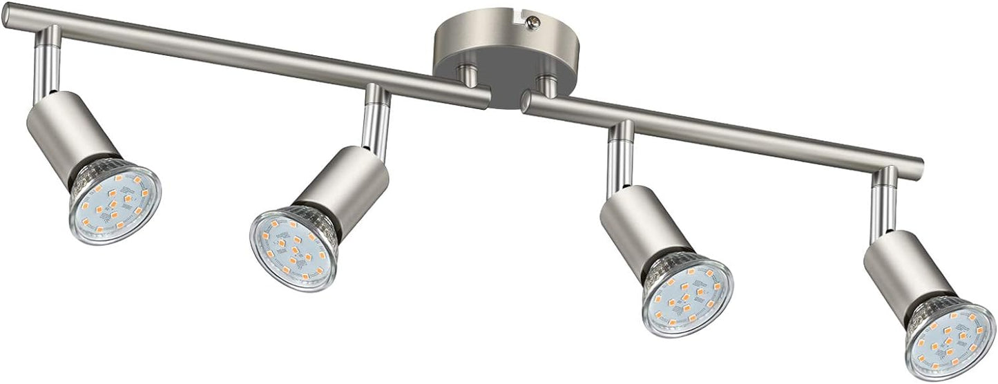 Defurhome LED Ceiling Light Rotatable, 4 Way Adjustable Modern Ceiling Spotlights(Matte Nickel) for Kitchen, Living Room, Bedroom,Including 4 x 4 W GU10 Led Bulbs(400LM, Warm White) [Energy Class E]