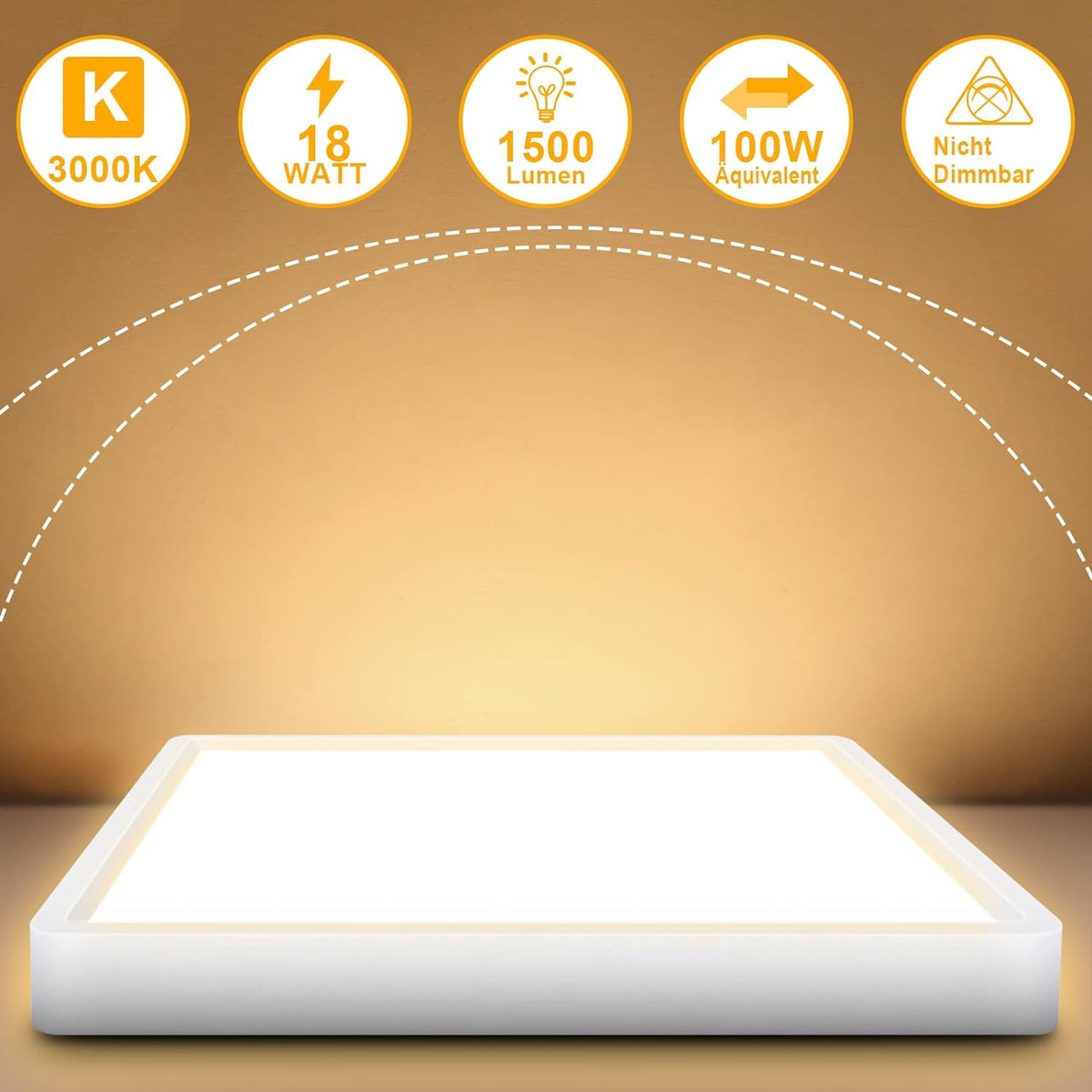 Defurhome LED Quadrat Deckenleuchte Flach,18W(Ersetzt 100W Glühbirne),1500LM,IP54 Wasserfest Badlampe,3cm Ultra Dünn,3000K Warmweiß,Ideal für Wohnzimmer,Küche,Flur,Balkon,22cm(Weiß) [Energieklasse F]