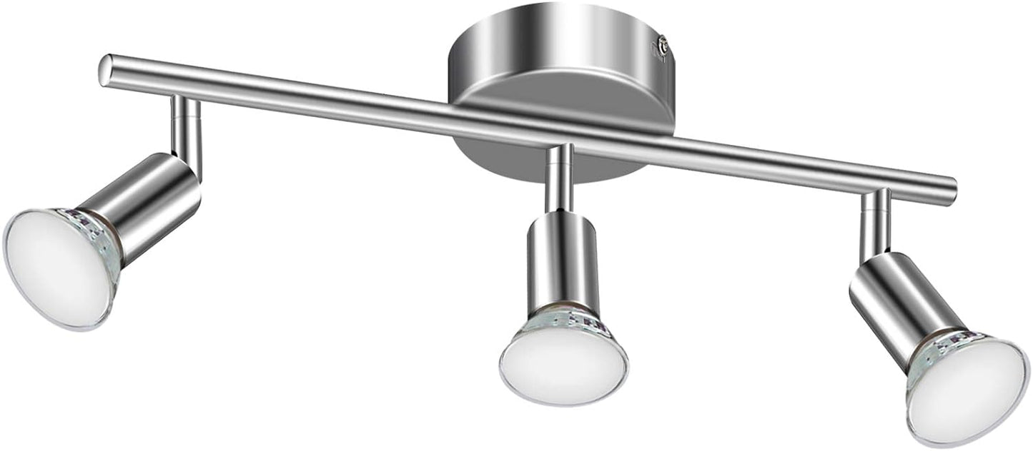 Defurhome LED Ceiling Light Rotatable, 3 Way Adjustable Modern Ceiling Spotlights(White Chrome) for Kitchen, Living Room, Bedroom, Including 3 x 4 W GU10 Led Bulbs(450LM, Cool White) [Energy Class E]