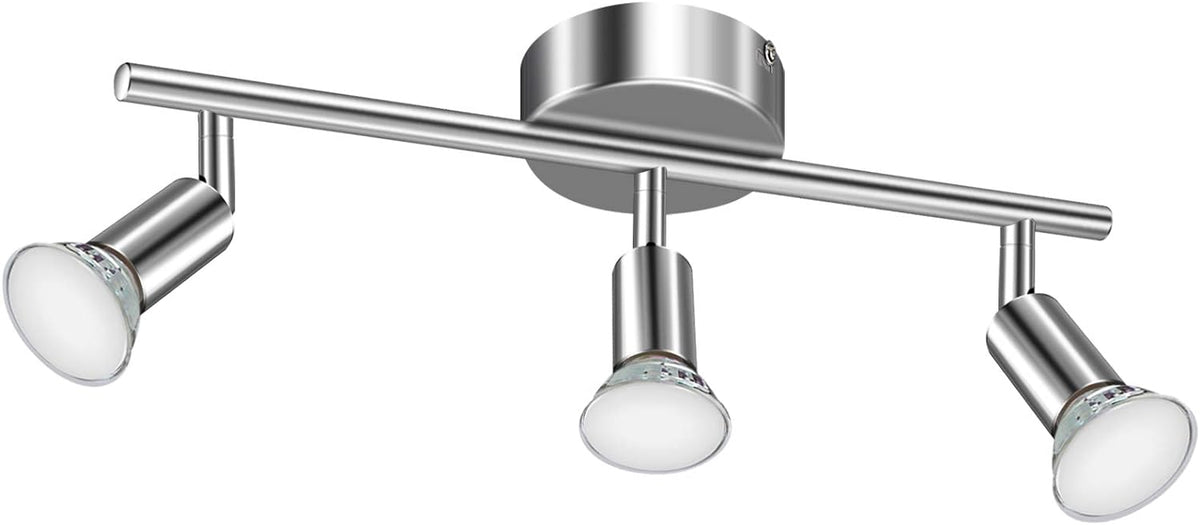 Defurhome LED Ceiling Light Rotatable, 3 Way Adjustable Modern Ceiling Spotlights(White Chrome) for Kitchen, Living Room, Bedroom, Including 3 x 4 W GU10 Led Bulbs(450LM, Cool White) [Energy Class E]