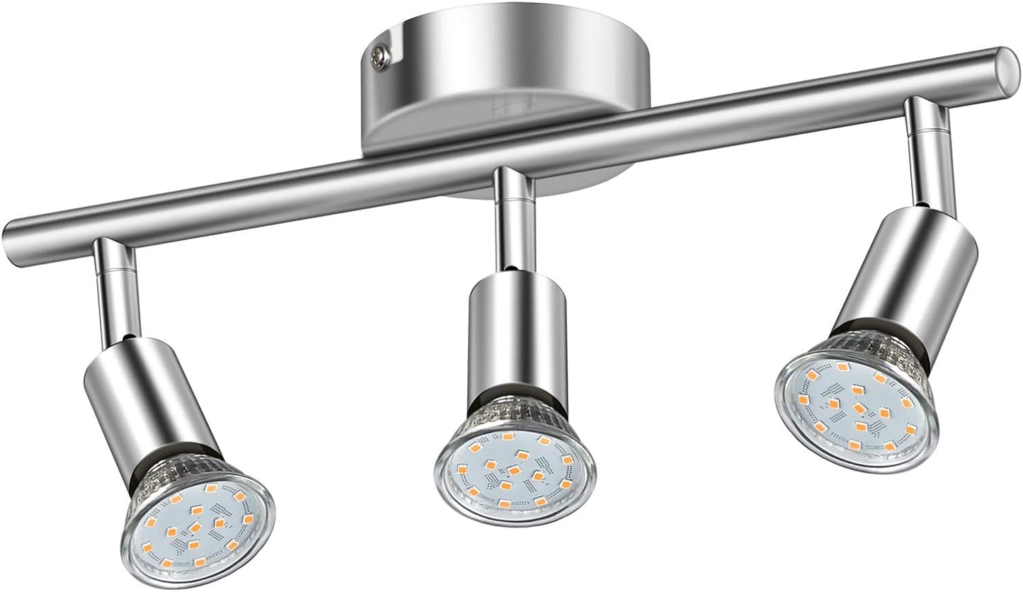 Defurhome LED Deckenleuchte Drehbar, 3 Flammig LED Strahler Deckenlampe Spot,Modern Deckenstrahler (Weißes Chrom) für Küche, Wohnzimmer, Schlafzimmer, inkl. 3 x 4 W GU10 LED Lampen (400LM, warmweiß) [Energieklasse E]