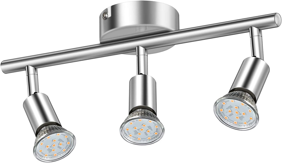 Defurhome LED Deckenleuchte Drehbar, 3 Flammig LED Strahler Deckenlampe Spot,Modern Deckenstrahler (Weißes Chrom) für Küche, Wohnzimmer, Schlafzimmer, inkl. 3 x 4 W GU10 LED Lampen (400LM, warmweiß) [Energieklasse E]