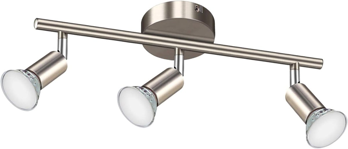 Defurhome LED Ceiling Light Rotatable, 3 Way Adjustable Modern Ceiling Spotlights(Matte Nickel) for Kitchen, Living Room, Bedroom, Including 3 x 4 W GU10 Led Bulbs(450LM, Cool White) [Energy Class E]
