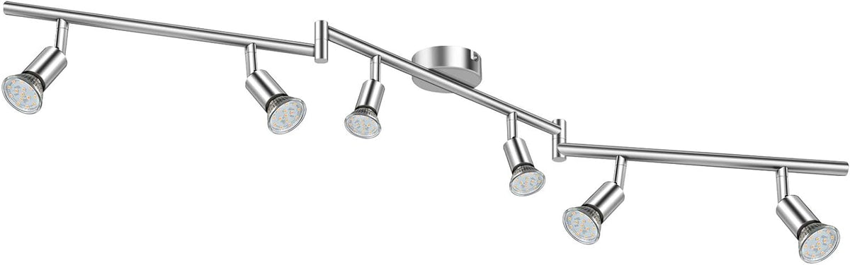 Defurhome LED Deckenleuchte Drehbar, 6 Flammig LED Strahler Deckenlampe Spot,Modern Deckenstrahler (Weißes Chrom) für Küche, Wohnzimmer, Schlafzimmer, inkl. 6 x 4W GU10 LED Lampen (400LM, warmweiß) [Energieklasse E]