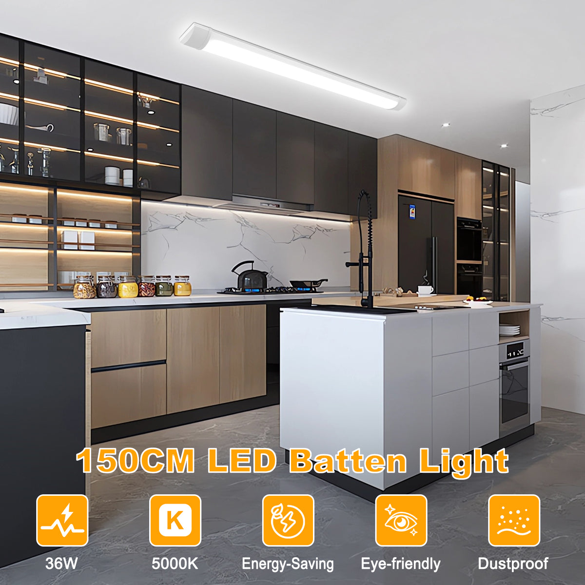 Defurhome LED Batten Light,36W 5000K Daylight White, LED Luminous Tubes，Lights Low Profile Wall or Ceiling Surface Mounted Fitting for Offices, Warehouse, Garages, Basements, Workshops