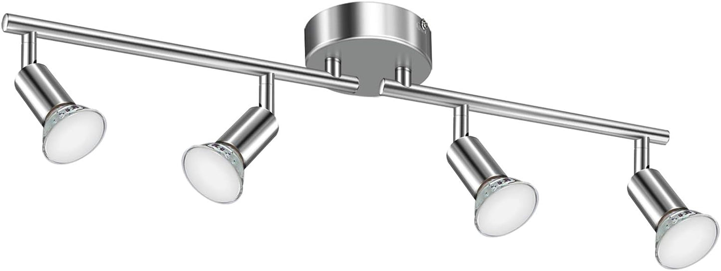 Defurhome LED Ceiling Light Rotatable, 4 Way Adjustable Modern Ceiling Spotlights(White Chrome) for Kitchen, Living Room, Bedroom, Including 4 x 4 W GU10 Led Bulbs(450LM, Cool White) [Energy Class E]