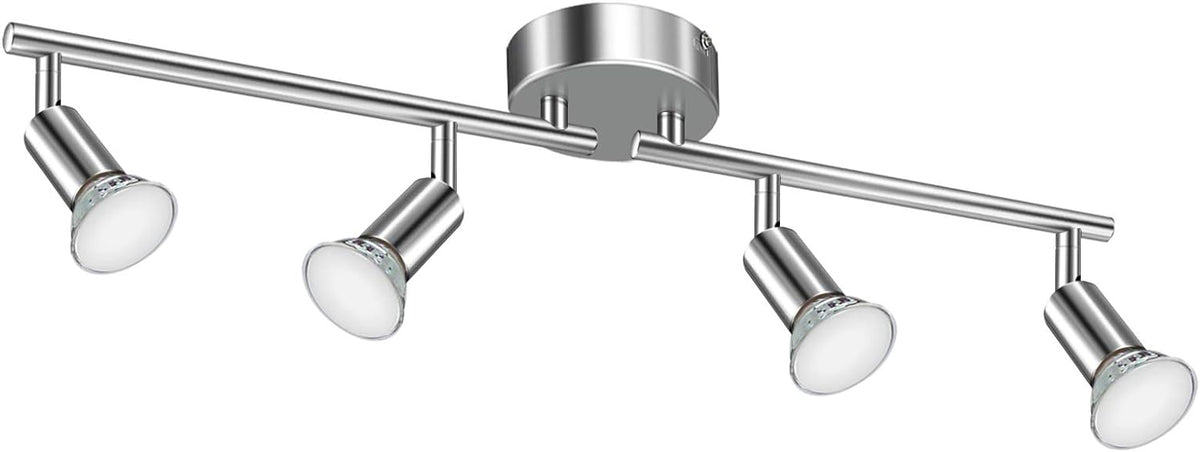 Defurhome LED Ceiling Light Rotatable, 4 Way Adjustable Modern Ceiling Spotlights(White Chrome) for Kitchen, Living Room, Bedroom, Including 4 x 4 W GU10 Led Bulbs(450LM, Cool White) [Energy Class E]