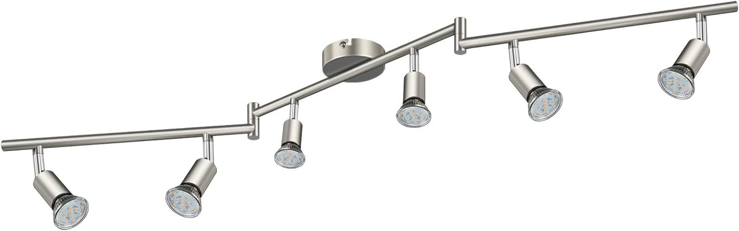Defurhome LED Deckenleuchte Drehbar, 6 Flammig LED Strahler Deckenlampe Spot,Modern Deckenstrahler (Mattes Nickel), inkl. 6 x 4 W GU10 LED Lampen (400LM, warmweiß) [Energieklasse E]