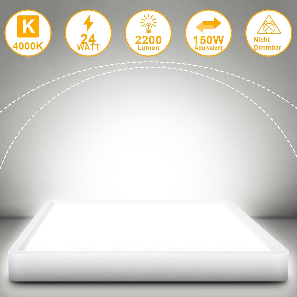 Defurhome Quadrat Deckenleuchte Flach,24W(Ersetzt 150W Glühbirne),2200LM,IP54 Wasserfest Badlampe,3cm Ultra Dünn,4000k Neutralweißer,Ideal für Schlafzimmer,Wohnzimmer,Küche,Flur,30cm(Weiß) [Energieklasse F]