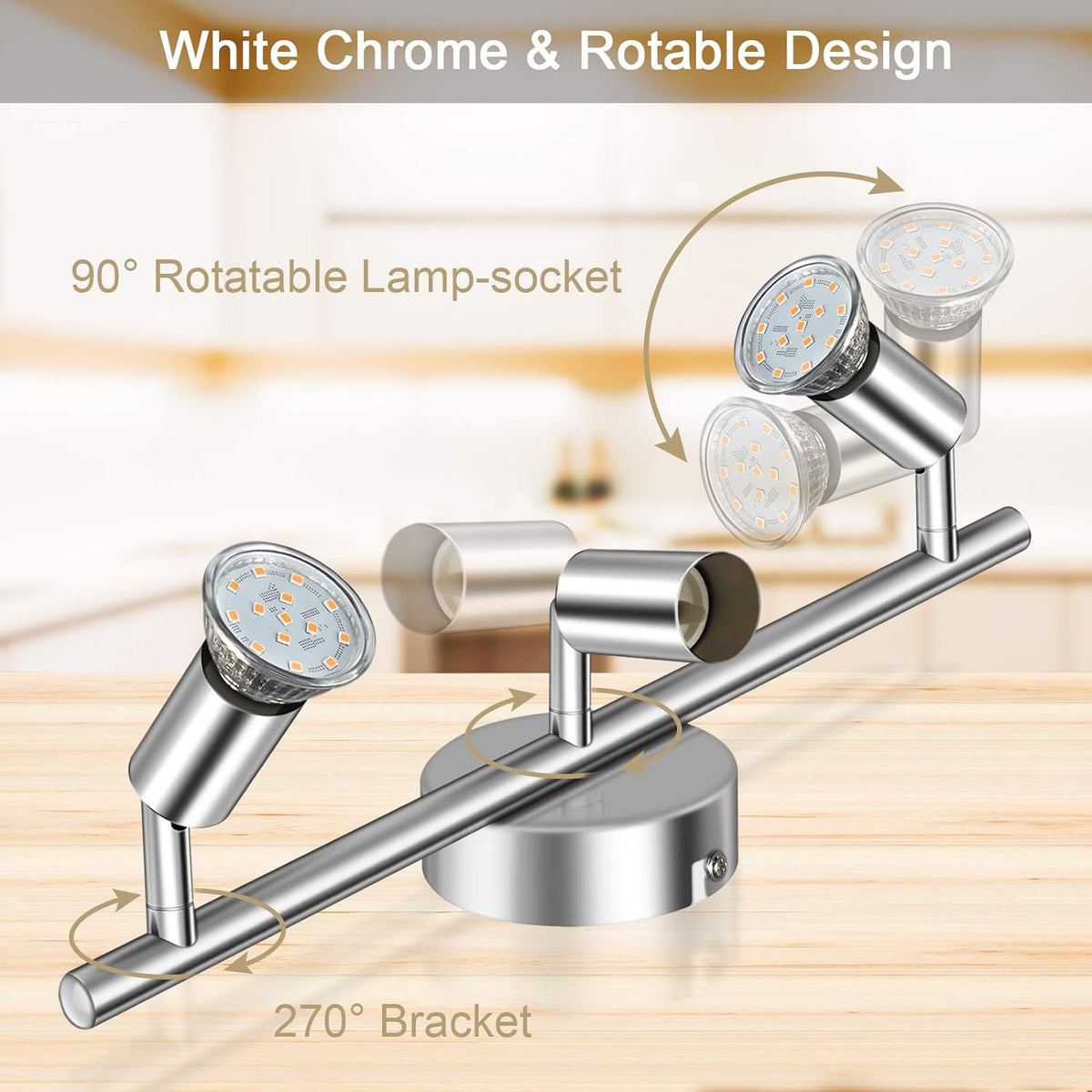 Defurhome LED Deckenleuchte Drehbar, 3 Flammig LED Strahler Deckenlampe Spot,Modern Deckenstrahler (Weißes Chrom) für Küche, Wohnzimmer, Schlafzimmer, inkl. 3 x 4 W GU10 LED Lampen (400LM, warmweiß) [Energieklasse E]