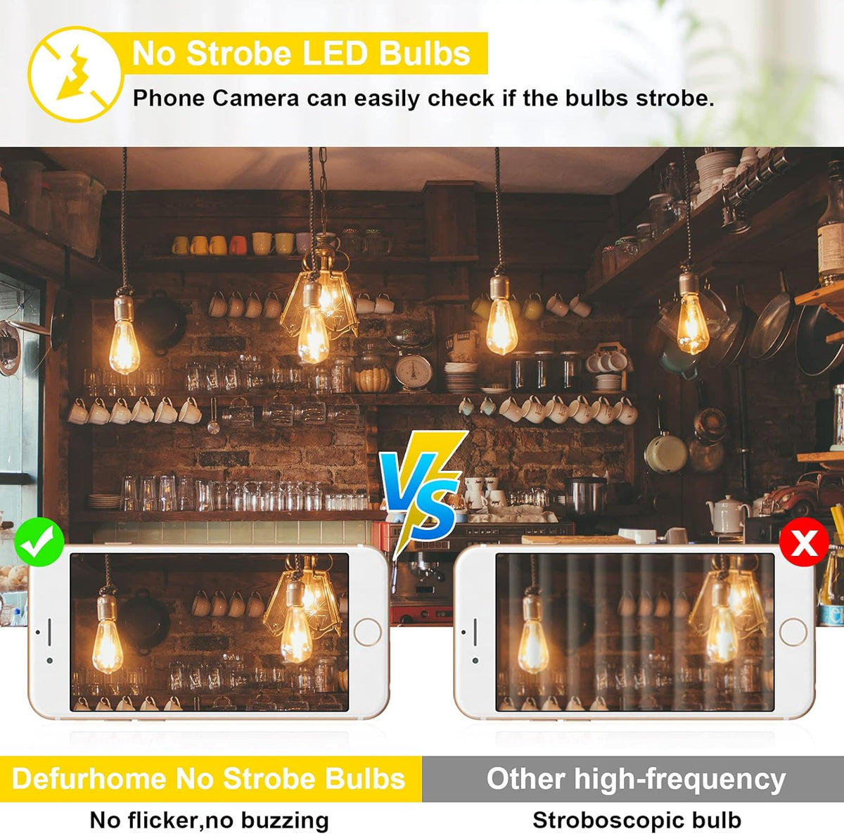 Defurhome Vintage ST58 E27 LED Edison Light Bulbs, 6W(Equivalent to 60W),800LM, Warm White 2700K, Not Dimmable, Filament Clear LED Bulb, Pack of 5 [Energy Class A+]