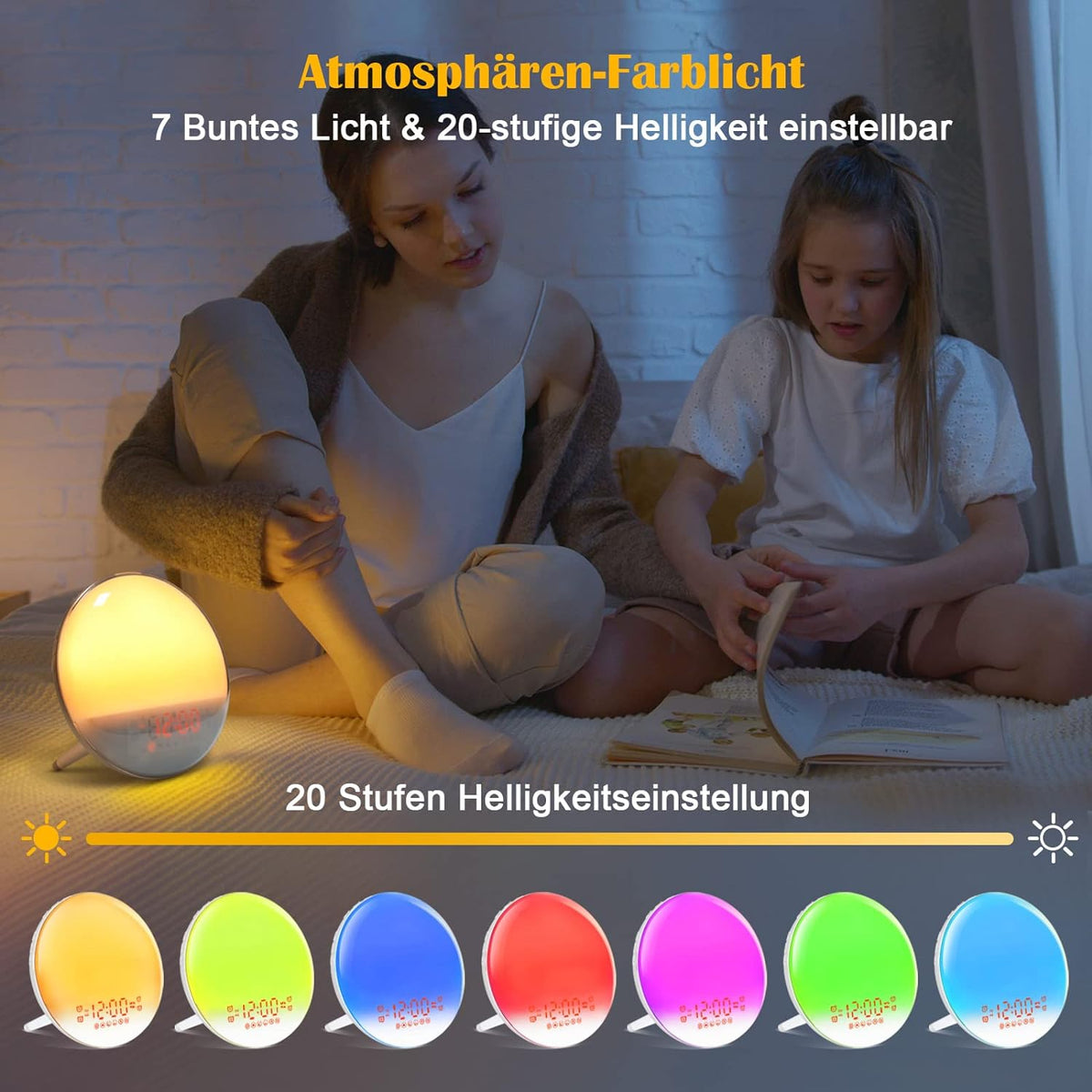 Defurhome Wake Up Licht Lichtwecker - Radiowecker Sonnenaufgang Sonnenuntergang mit Dual Wecker, 7 Farben Licht,7 natürlichen Sounds & FM Radio & Snooze Funktion für Erwachsene & Kinder [Energieklasse G]