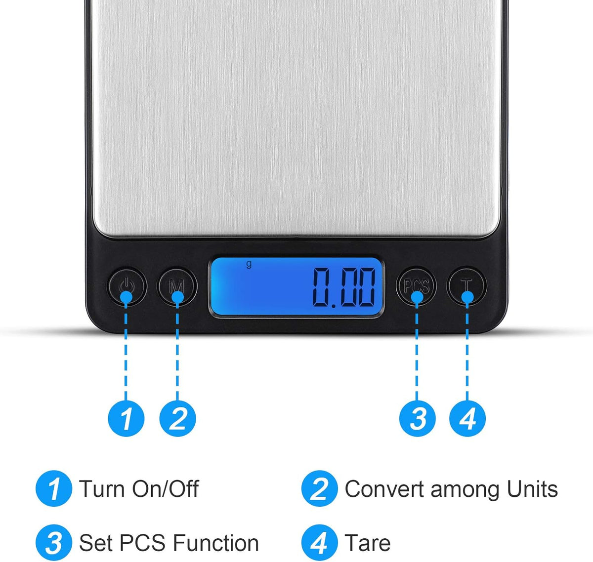 Defurhome Digital Pocket Scales, 500g / 0.01g Stainless Steel Jewelry Scales,Coin Scales,Kitchen Food Scales with Back-Lit LCD Display, PCS and Tare Function, (Batteries Included)
