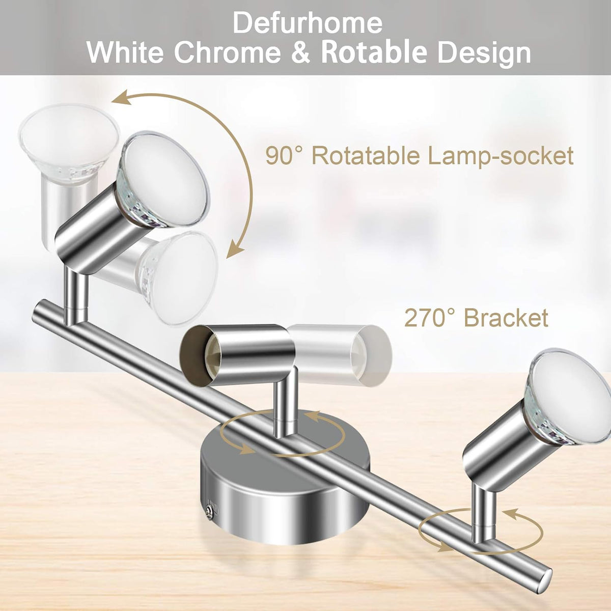 Defurhome LED Ceiling Light Rotatable, 3 Way Adjustable Modern Ceiling Spotlights(White Chrome) for Kitchen, Living Room, Bedroom, Including 3 x 4 W GU10 Led Bulbs(450LM, Cool White) [Energy Class E]
