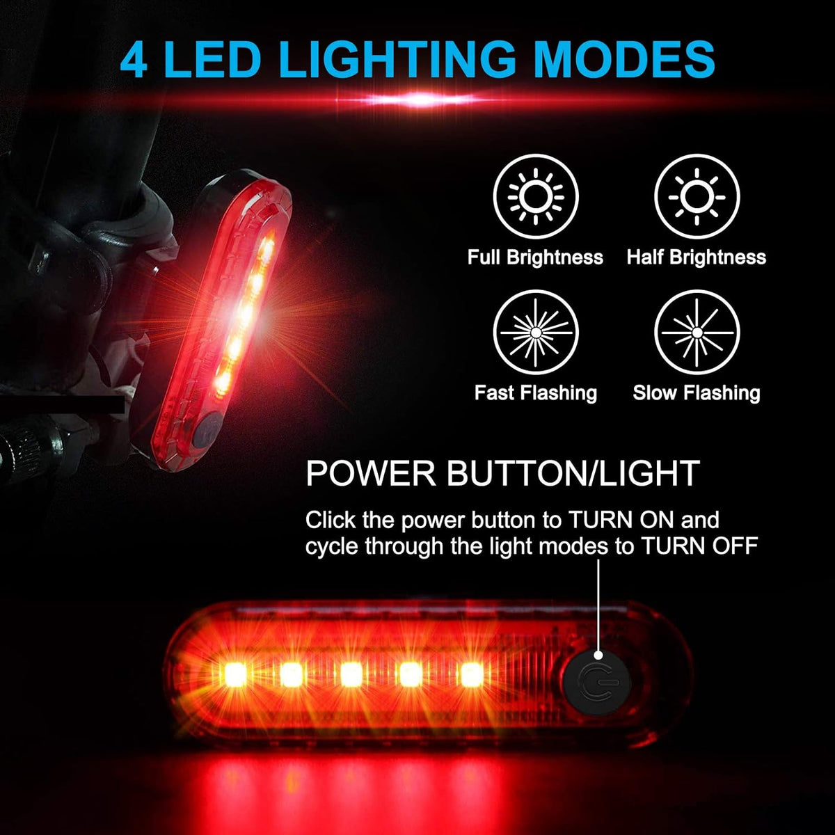 Defurhome LED Rear Bike Tail Light 2 Pack, Ultra Bright USB Rechargeable Bicycle Taillights, Waterproof Bike Back Light for Cycling Helmet Safety Warning Strobe, 4 Light Mode Options