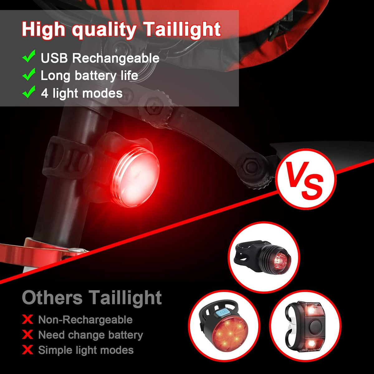 Defurhome Bike Light Set, Super Bright USB Rechargeable Bicycle Lights, 4 Brightness Modes Options Cycling Front Light & Rear Light, Waterproof Mountain Road Bike Lights(2 Cables, 4 Straps)
