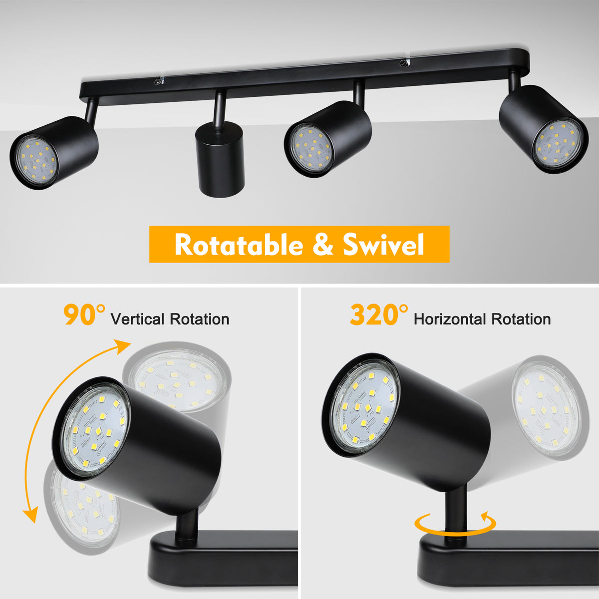 Defurhome 4 Way Spotlight Ceiling Lights, Modern Kitchen Ceiling Lamps Fittings Black, Industrial Ceiling Spots Wall Lights, Adjustable GU10 Spotlights for Bedroom Living Room,Bulbs Not Included